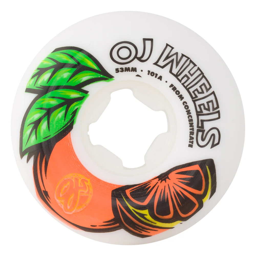 53mm From Concentrate White Orange Hardline 101a OJ Skateboard Wheels